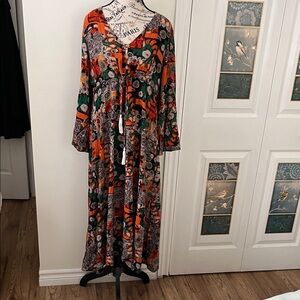Bohemian Floral Maxi Dress in Orange and Black